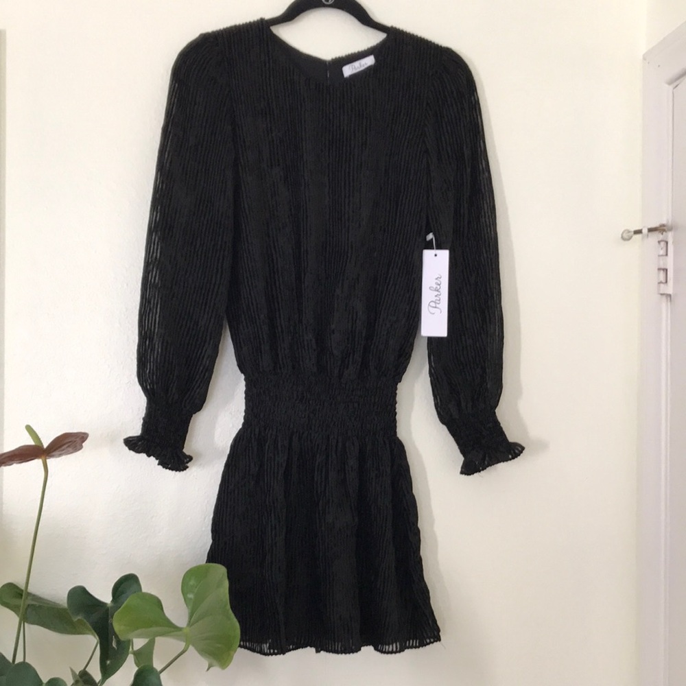 Parker black velvet striped burnout with elastic waist and wristbands.  Size S